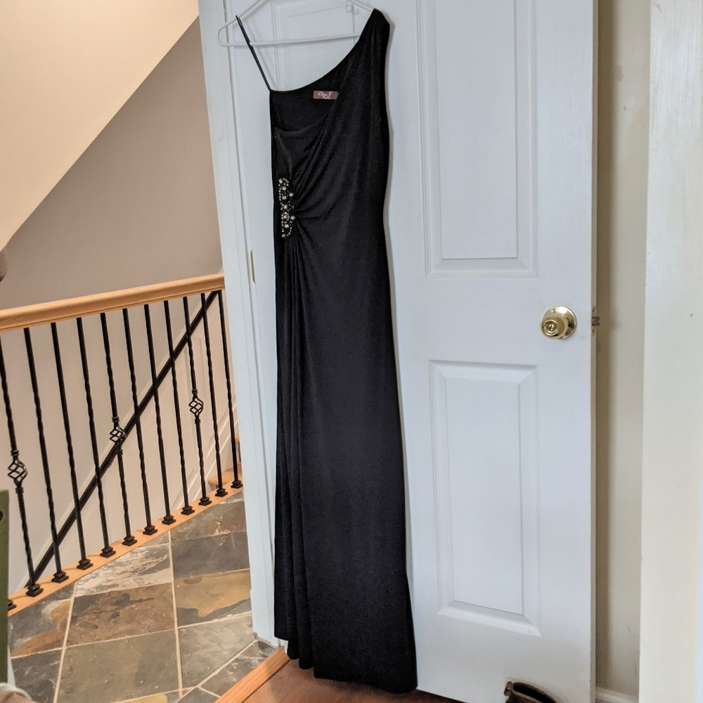 Eliza J Black Long Beaded Formal Dress
